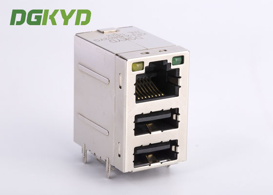 Cat3 RJ45 Connector Stack Over Dual USB 2.0 A Type With Y/G Led