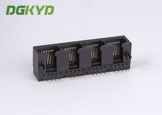 Black plastic housing 1x4 ports right angle RJ45 connector combo modular jack