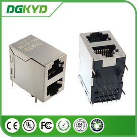 10/100 BASE stacked 2x1 RJ45 dual port connectors with internal magnetics