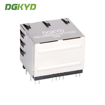 RJ45 Ethernet socket with light and shielded communication interface Metal Shielded 2X2 double deck 4 port RJ45 connectors without transfomer DGKYD59212288DB1A1DY1C022