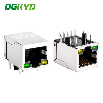 Single Port Gigabit Ethernet 10 Pins PCB Shielded RJ45 Modular Jack with Green/Yellow LED