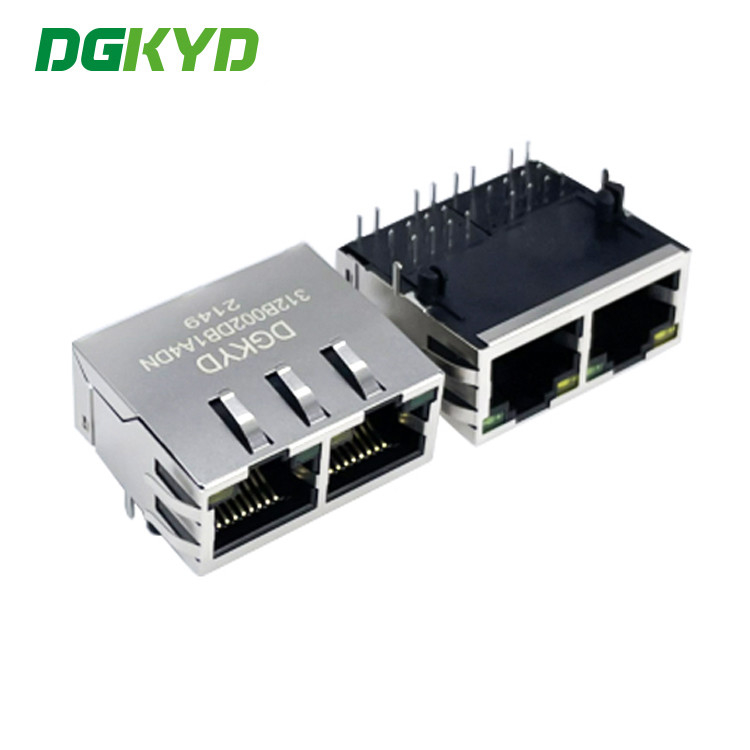 RJ45 Cat6 connector dual port 1x2 100M rj45 transformer modular jack network led DGKYD312B002DB1A4DN .