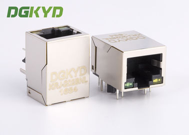 พอร์ตเดี่ยว Gigabit Ethernet 10 Pins PCB RJ45 Modular Jack, G/Y Led