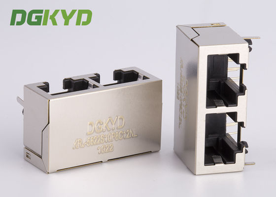 1x2 Ganged Tow Port ป้องกันแจ็คโมดูลาร์ Rj45 โดยไม่มีตัวกรองภายใน, 10p8c