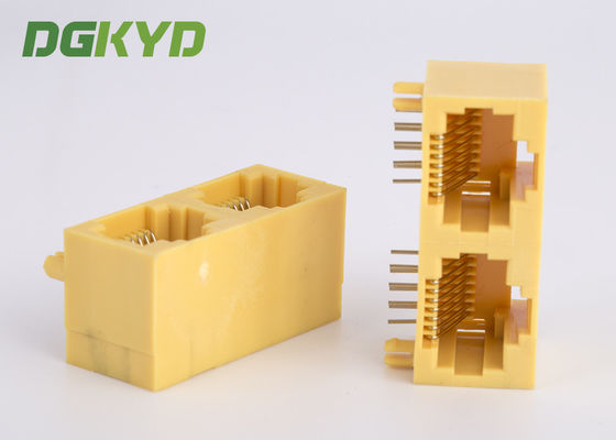 KRJ-56S1X2WDWKNL ตัวเรือนพลาสติกสีเหลืองด้านข้าง 2 พอร์ต RJ45 Network Jack