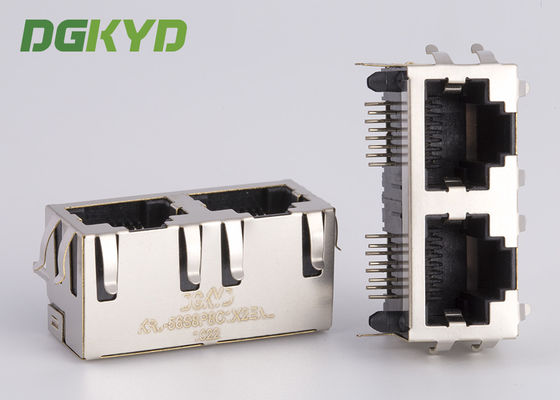 KRJ - 56S8P8C1X2ENL Metal Shielded 2 พอร์ต Rj45 แจ็คตัวเมียไม่มี LEDS Tab Up