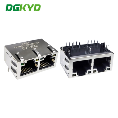 RJ45 Ethernet port connector 8P8C พร้อมการป้องกันเส้นแสง double port socket ทะเลกว้าง DGKYD212B016FD2A4D
