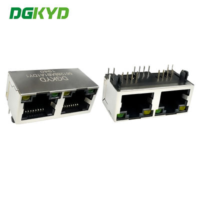 RJ45 อินเตอร์เฟซแนวราบ ปินกลม 1X2 สายพานเครือข่าย 8P8C พร้อมแสงและการป้องกัน DGKYD561288AB1A1DY1
