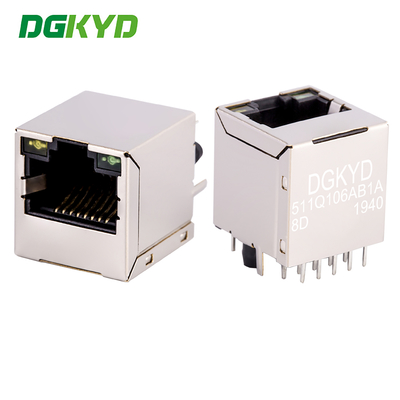 พอร์ตอีเธอร์เน็ต 180 องศา ตัวเชื่อมต่อ RJ45 แนวตั้ง Gigabit พร้อมตัวกรองในตัว DGKYD511Q106AB1A8D