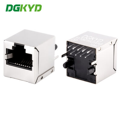 แจ็คโมดูลาร์ RJ45 แนวตั้งพอร์ตเดียวแบบกำหนดเอง, ติดตั้งบน PCB, ขั้วต่ออีเธอร์เน็ต PoE DGKYD511B015GWA8DP