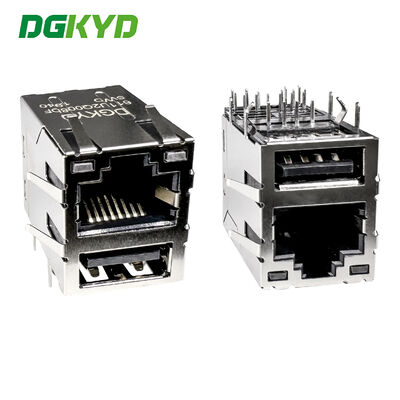 RJ45+USB2.0 หัวต่อเครือข่ายพร้อมไฟและอินเทอร์เฟซแบบมีชีลด์ DGKYD611U2Q008DF5WD