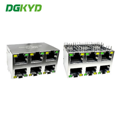 หัวต่อ RJ45 พอร์ตเครือข่ายอุตสาหกรรม 2X3 ซ็อกเก็ตพร้อมชีลด์ DGKYD59212388AB1A1DY1F022