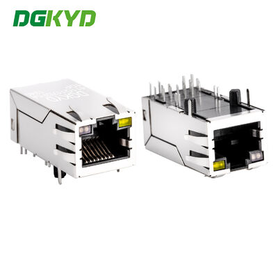 กิกะบิตแบนด์ POE 12 ขาพอร์ตเดียวขั้วต่ออีเธอร์เน็ต RJ45 LED G/O/Y DGKYD411Q117DF5A1DP