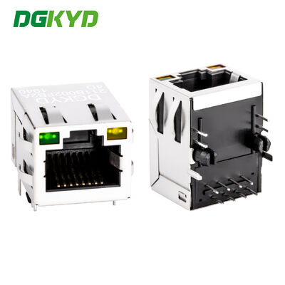 RJ45 โมดูลาร์แจ็ค พร้อมทอง Plating 6U Single Port และ LED สําหรับ PCB Applications