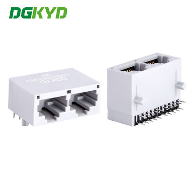 คอนเน็กเตอร์ RJ45 PCB แบบ 1X2 พร้อมการชุบทอง 6u และการติดตั้งบน PCB แบบมุมฉากสำหรับการสื่อสาร