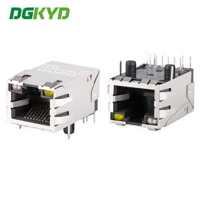 หัวต่อ PA66 RJ45 ขนาด 25.8 มม. RJ45 Jack พร้อมการชุบทอง 6U แบบมีชีลด์สำหรับ PCB Ethernet Connector