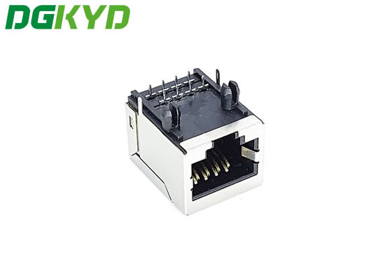 PA66 Black Ethernet Rj45 Connector DIP PCB Mount ไม่มีหลอดไฟแบบแบน 8PIN